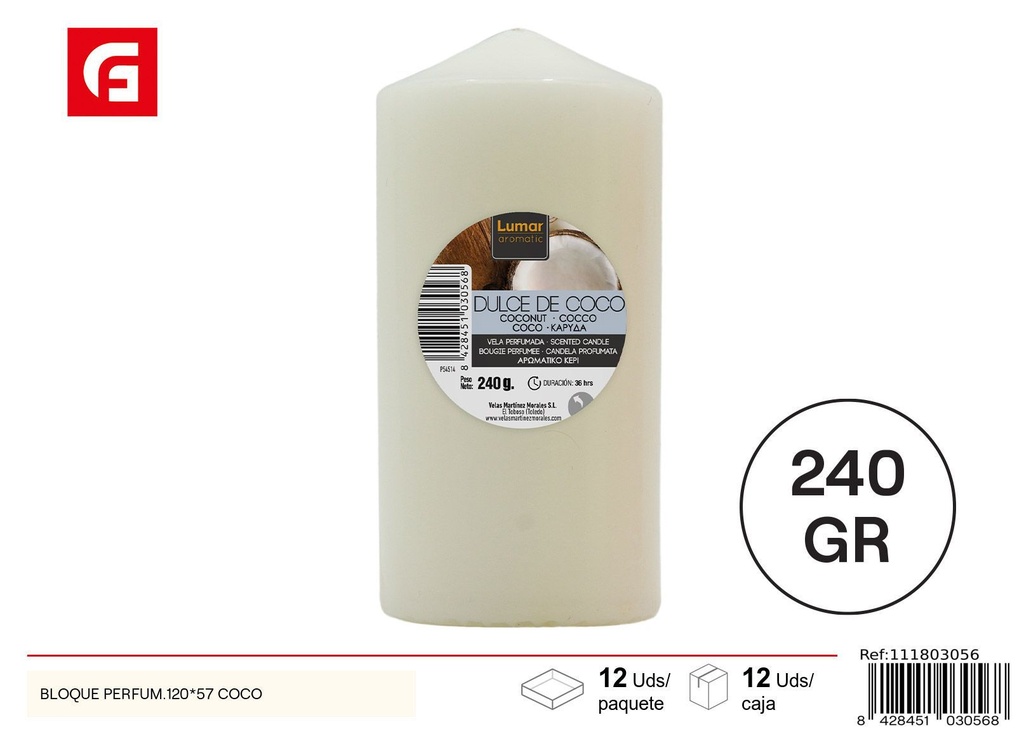 Vela aromática en bloque 120*57 Coco - Velas de columna aromáticas