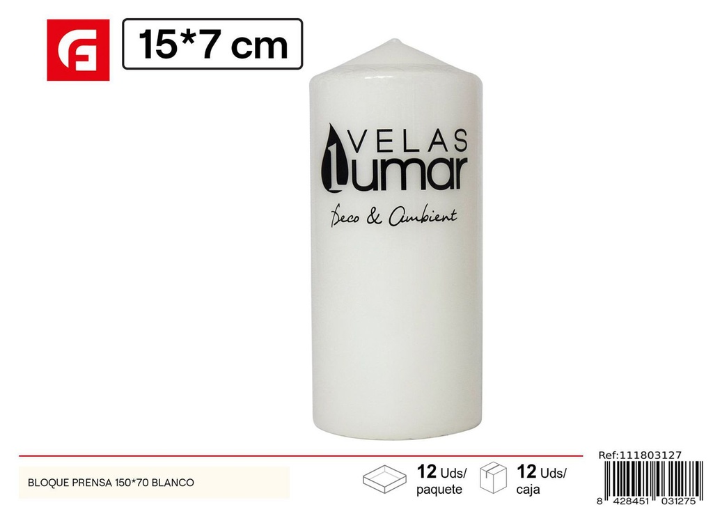 Candelero de 150x70 blanco - Velas y decoraciones.