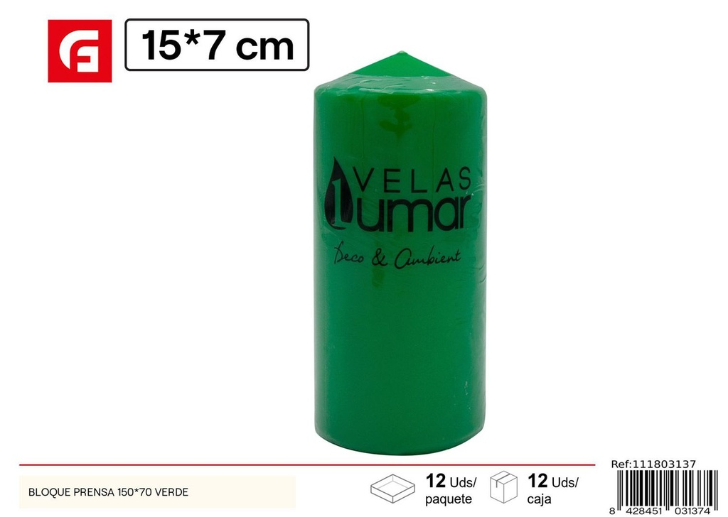 Candelabro bloque prensa 150x70 verde - Velas aromáticas