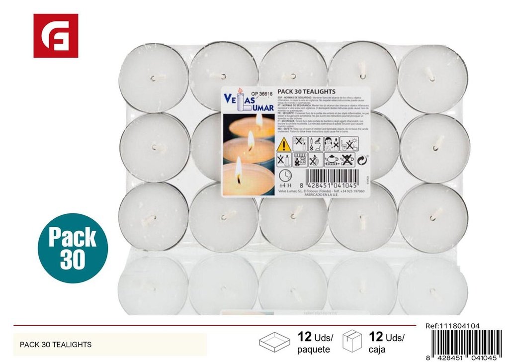 Pack de 30 velas tealights