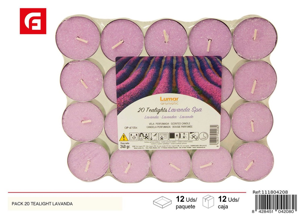 Pack de 20 velas tealight lavanda