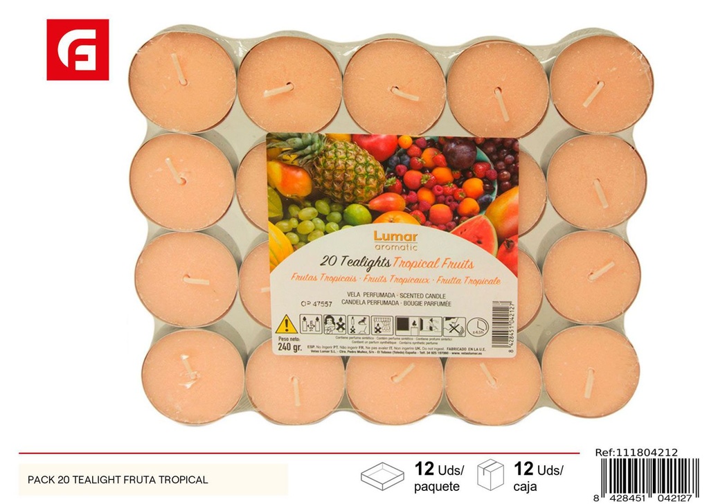 Pack 20 velas tealight con aroma a fruta tropical