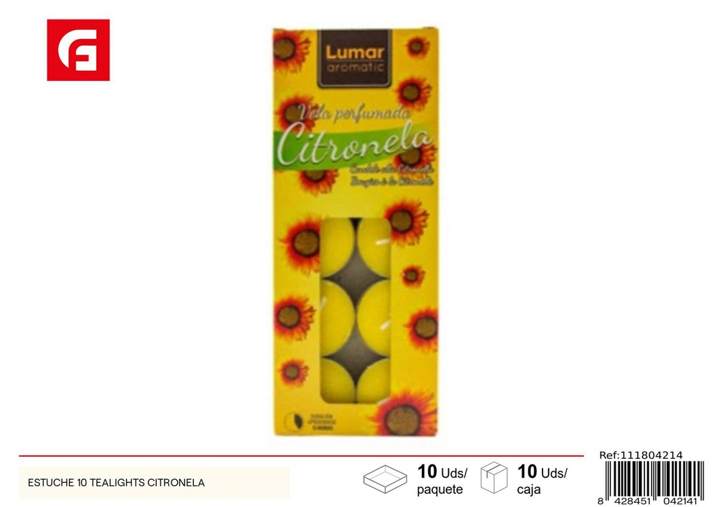 Estuche de 10 velas tealights de citronela