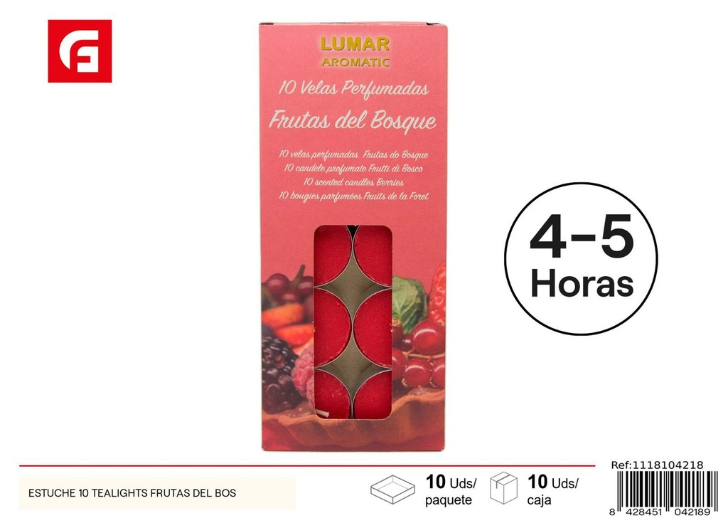 Estuche con 10 velas tealights con aroma a frutas del bosque