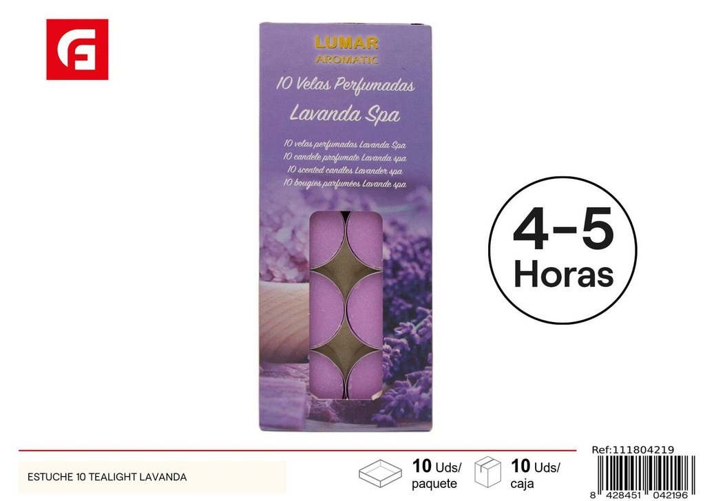 Estuche de 10 velas tealight lavanda