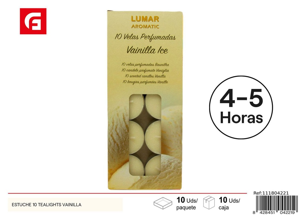 Estuche 10 tealights vainilla velas decorativas