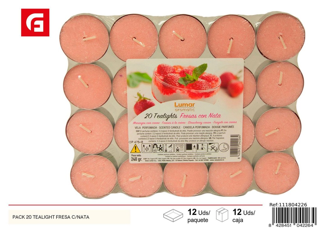 Pack de 20 velas tealight de fresa con nata para decoración