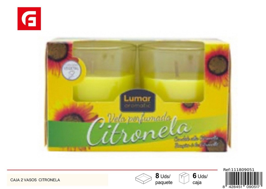 Velas citronela en vaso 2pcs para repeler insectos