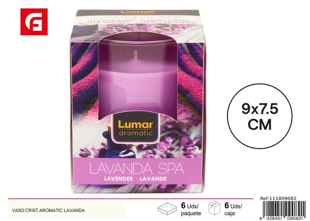Vela en vaso de cristal aroma lavanda - Vela aromática decorativa