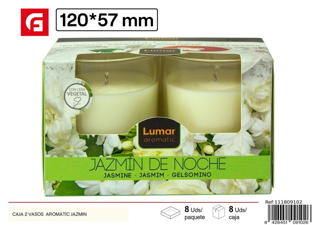 Caja de velas aromáticas jazmín 2 vasos para decoración