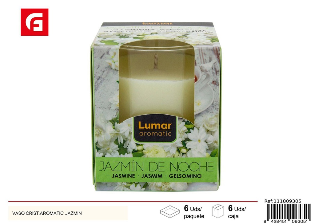 Vela en vaso de cristal aroma jazmín - Vela aromática decorativa