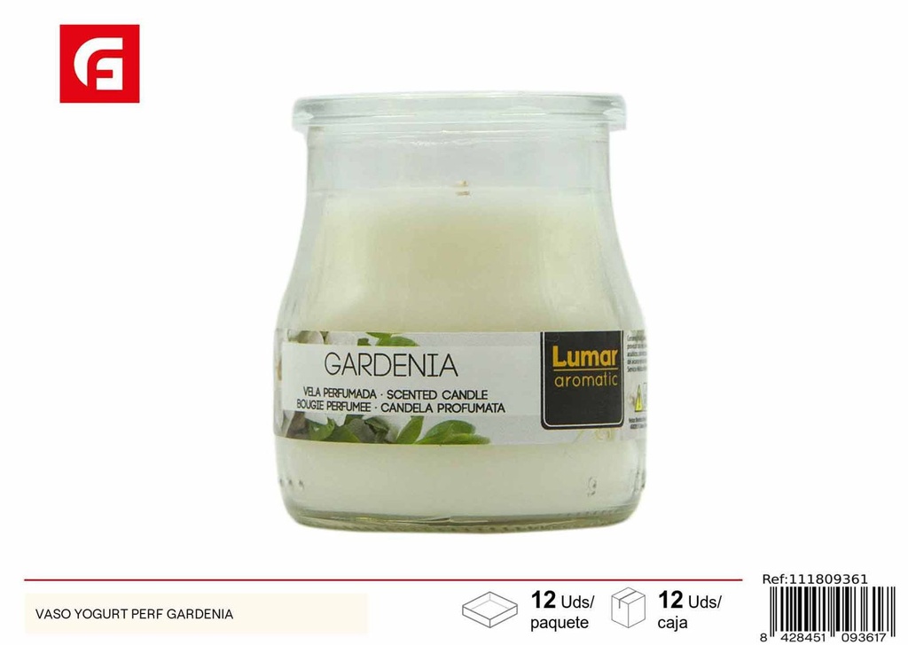 Vela aromática con vaso de yogurt perfumado gardenia