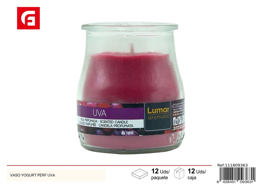 Vela Aromática en Vaso Yogur con Uva - Ambientadores y velas aromáticas