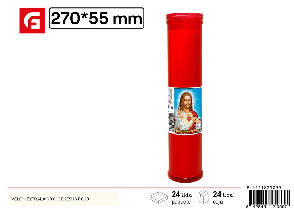 Velón extralargo de Jesús rojo para altares y ceremonias