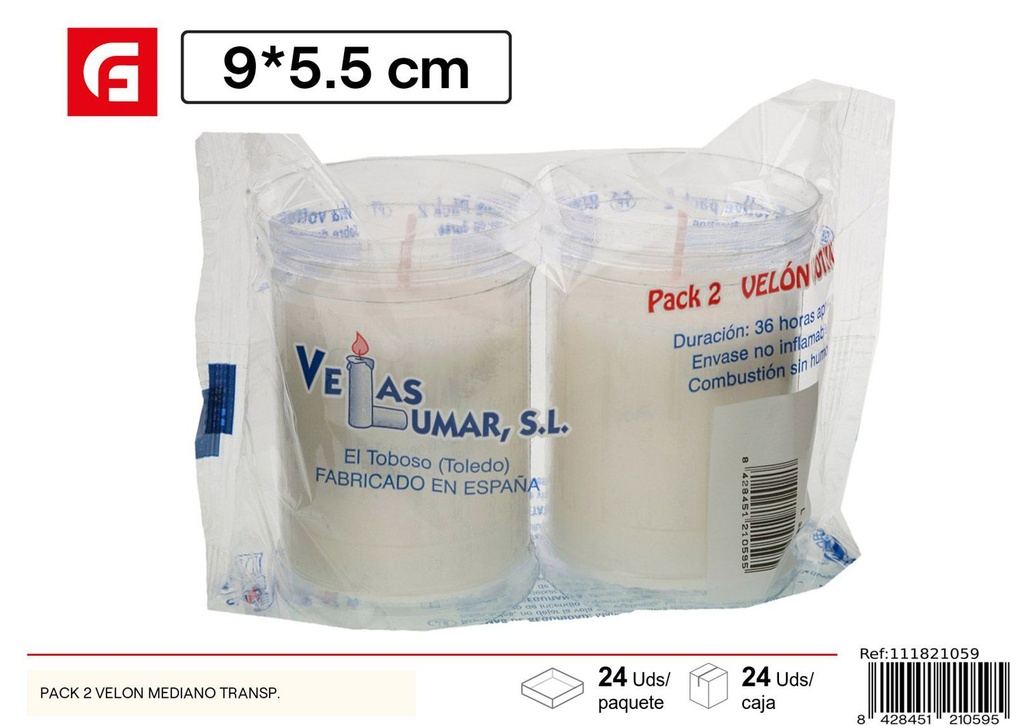 Pack 2 velones medianos transparentes para decoración