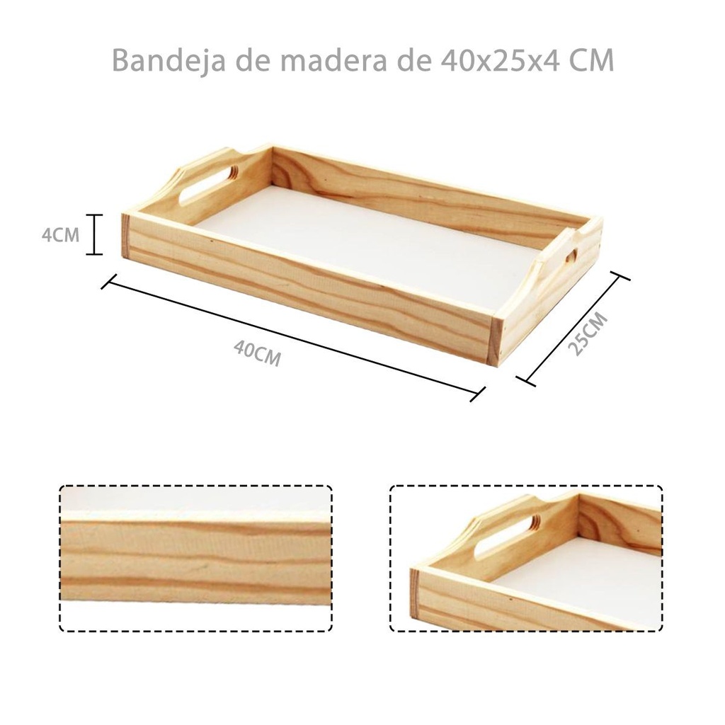 Bandeja de madera 40x25x4cm