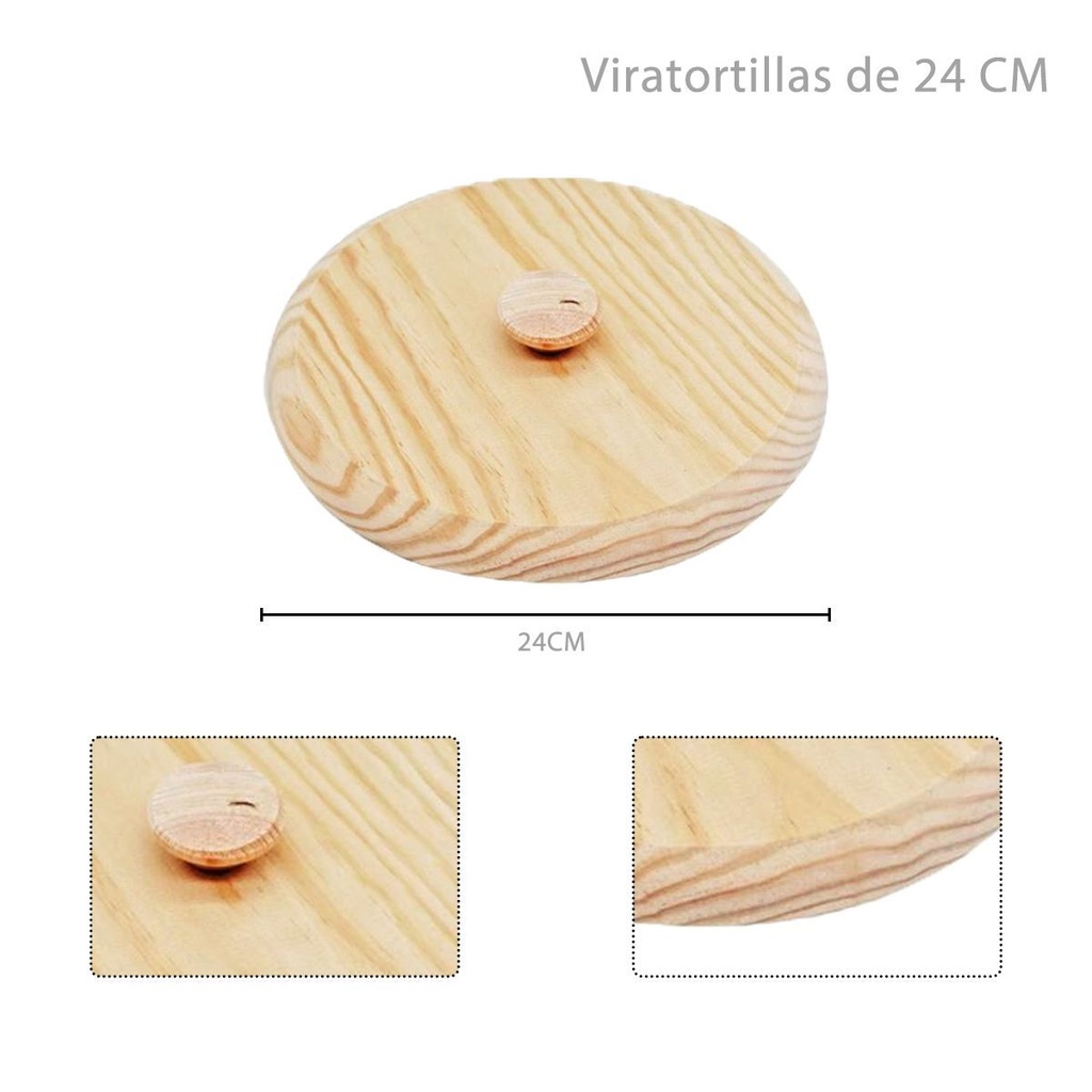 Viratortillas de madera 24cm para cocina