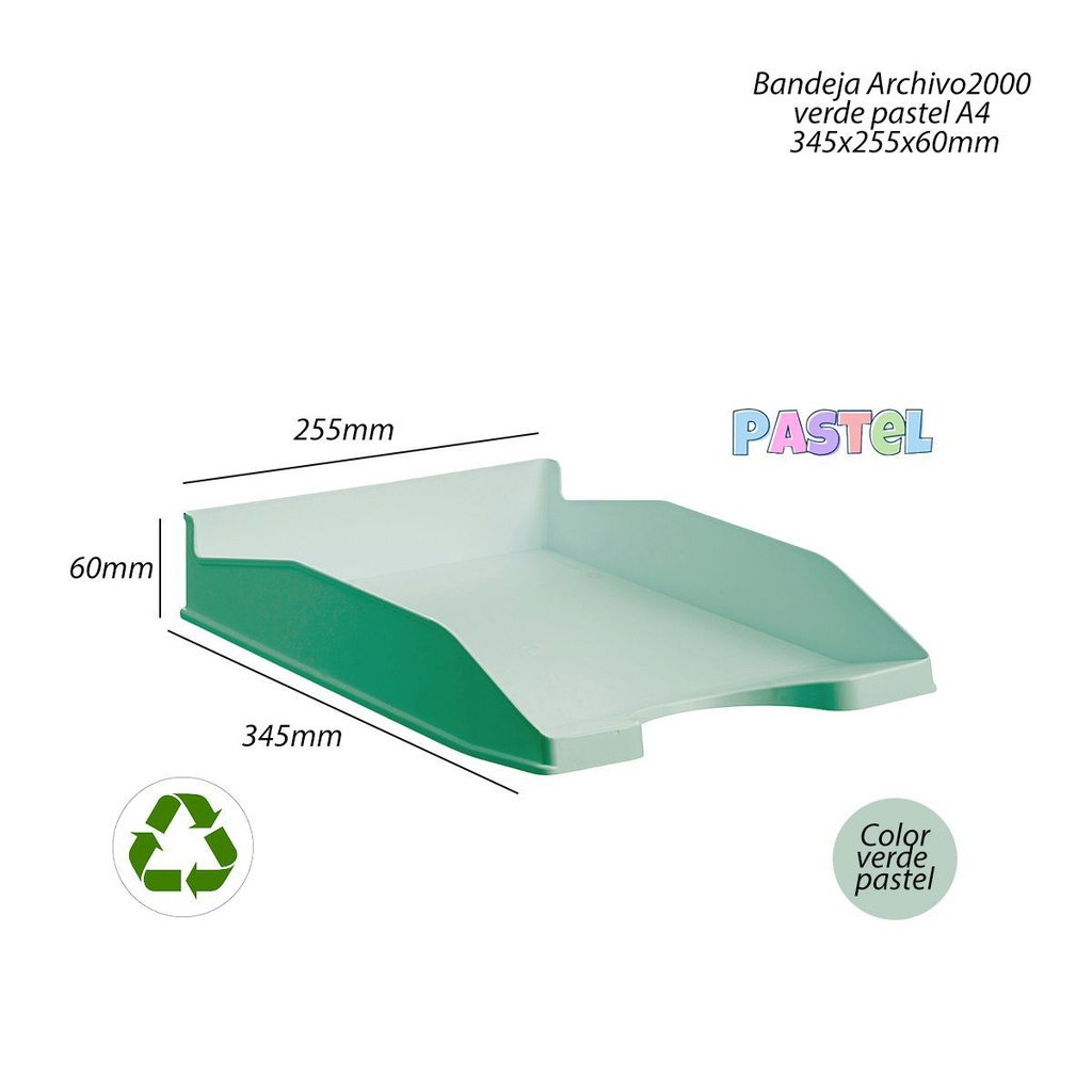 Bandeja verde pastel 345 x 255 x 60 mm - Materiales de oficina