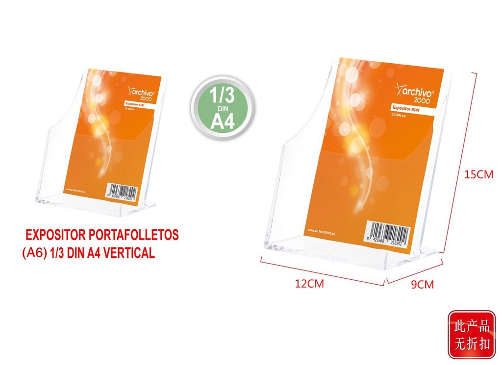 Expositor portafolletos 1/3 DINA4 vertical 85x115x145mm A6