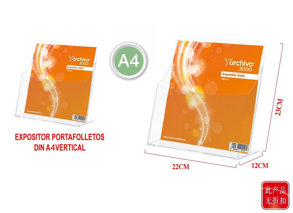 Expositor portafolletos DIN A4 vertical transparente para escritorio