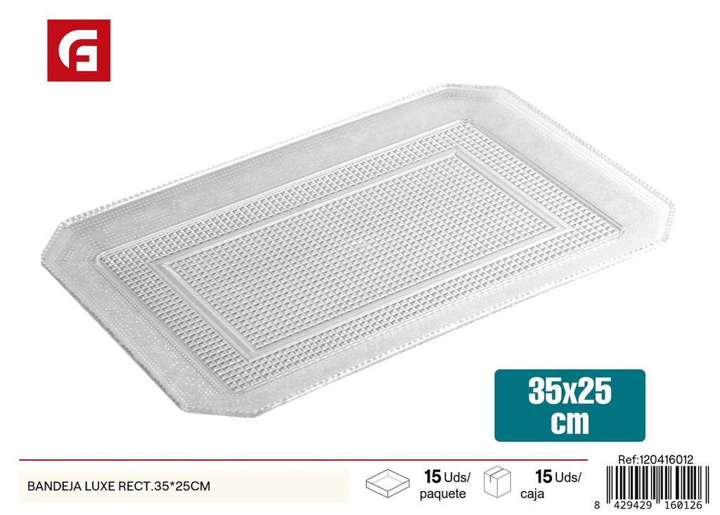 Bandeja luxe rectangular 35x25cm de plástico para servir