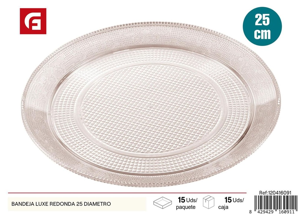 Bandeja redonda Luxe 25cm de diámetro para servir alimentos