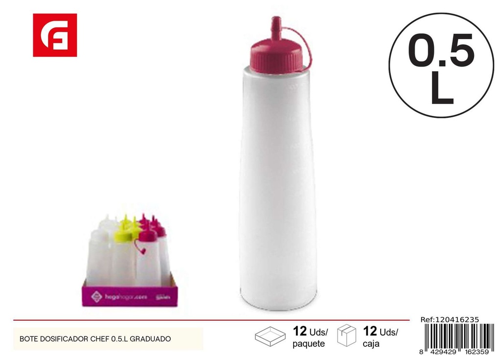 Bote dosificador Chef 0.5L graduado para cocina