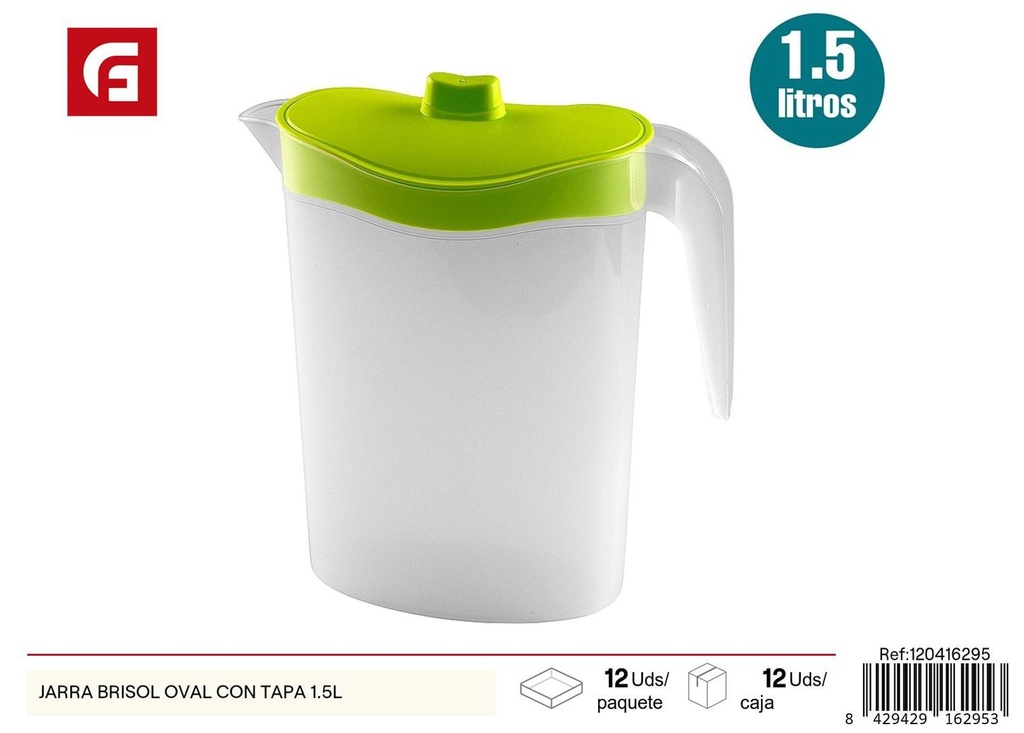 Jarra Brisol oval con tapa 1.5L para bebidas y cocina