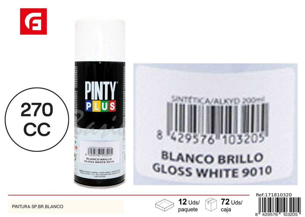 Pintyplus spray blanco brillo 9010 270cc - Pintura y bricolaje