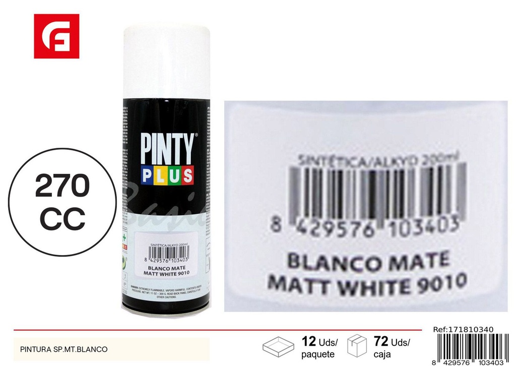 Aerosol Pintyplus blanco mate 9010 270cc - Pintura calidad