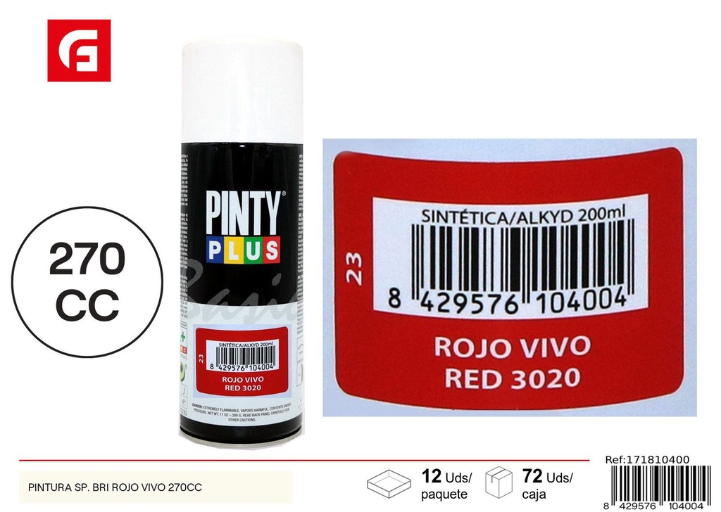 Pintura en spray rojo brillante 270cc para bricolaje y decoración