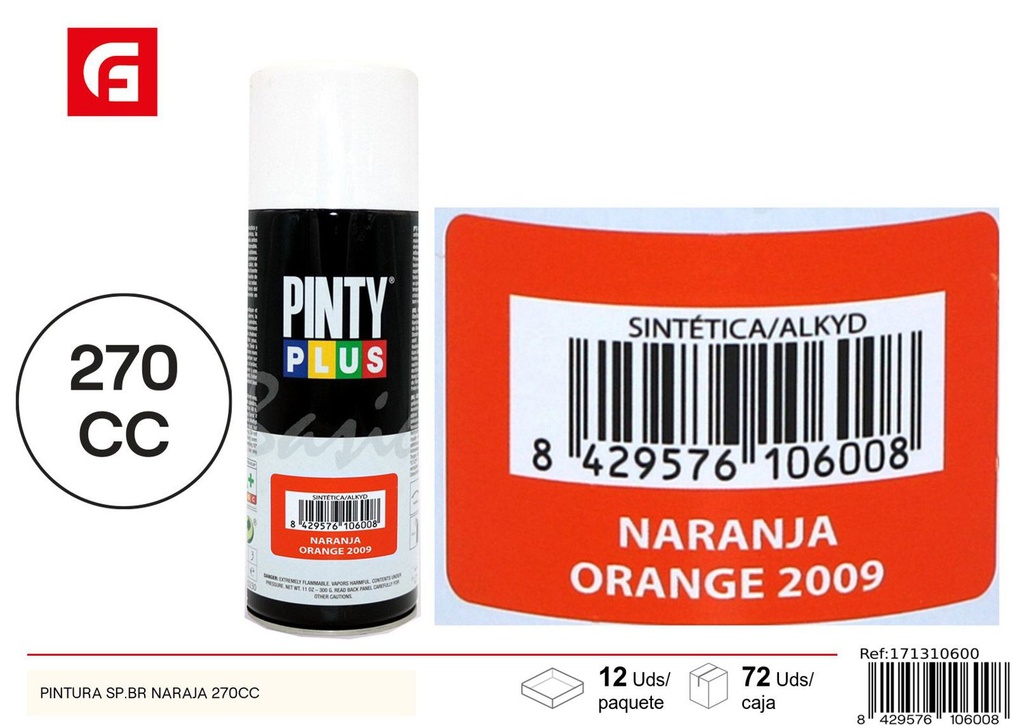 Pintura en spray color naranja 270cc para bricolaje y decoración