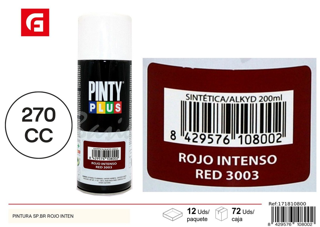 Aerosol Pintyplus rojo intenso 270cc - Pintura calidad