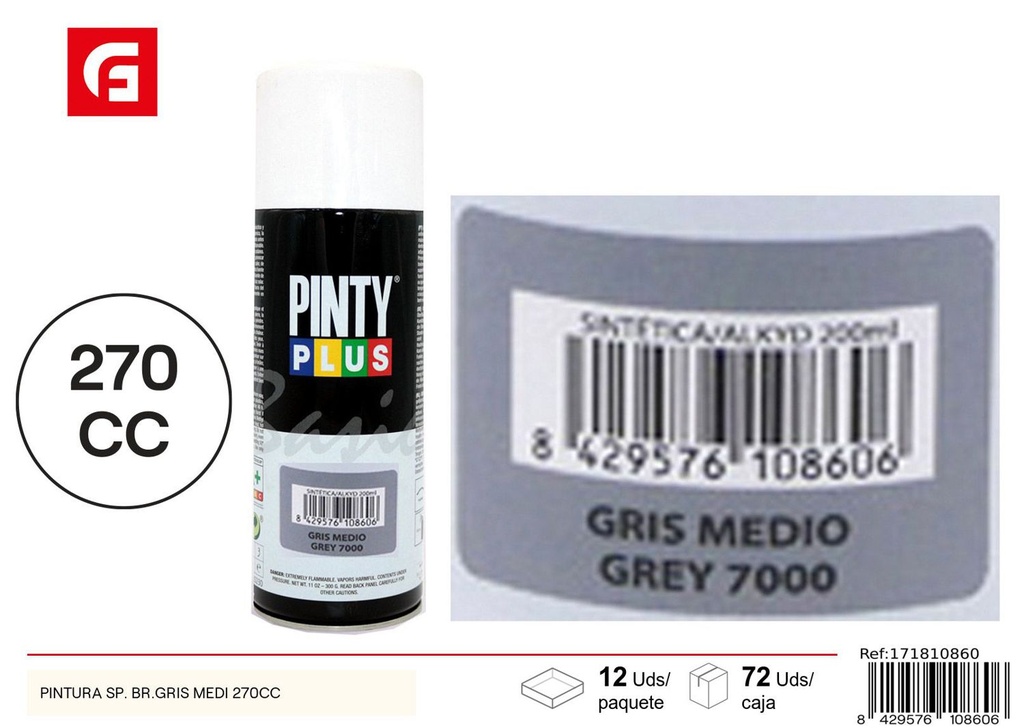 Pintura en spray color gris medio 270cc para bricolaje y decoración