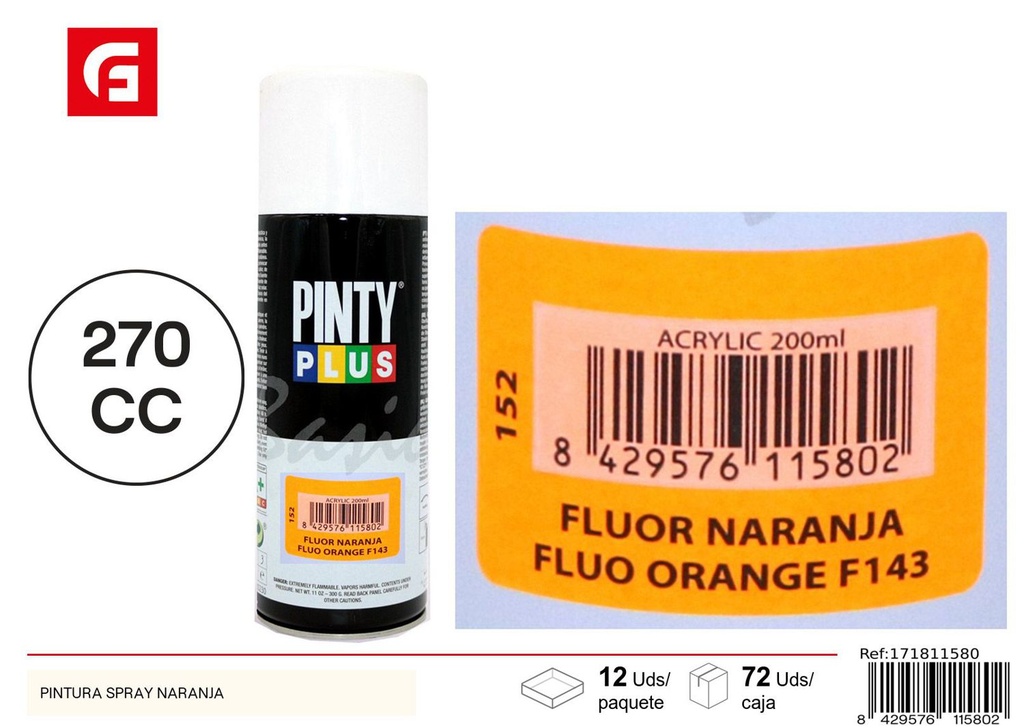Aerosol Pintyplus fluor naranja 270cc - Pintura calidad