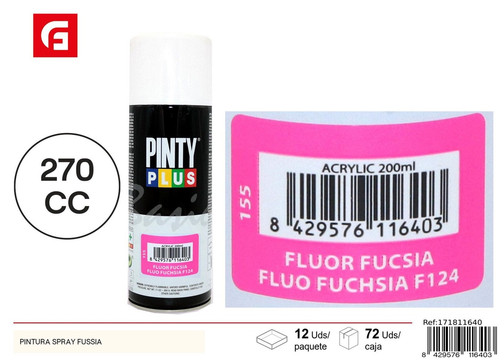 Aerosol Pintyplus fluor fucsia 270cc - Pintura calidad