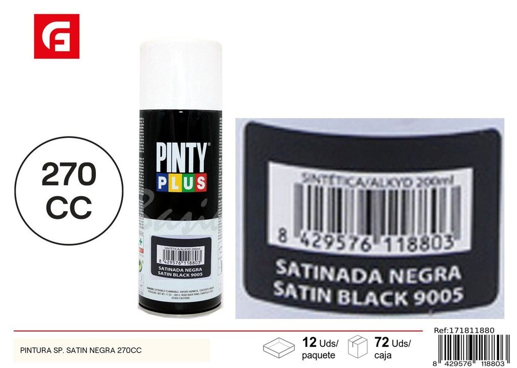 Pintura spray satinada negra 270cc para bricolaje