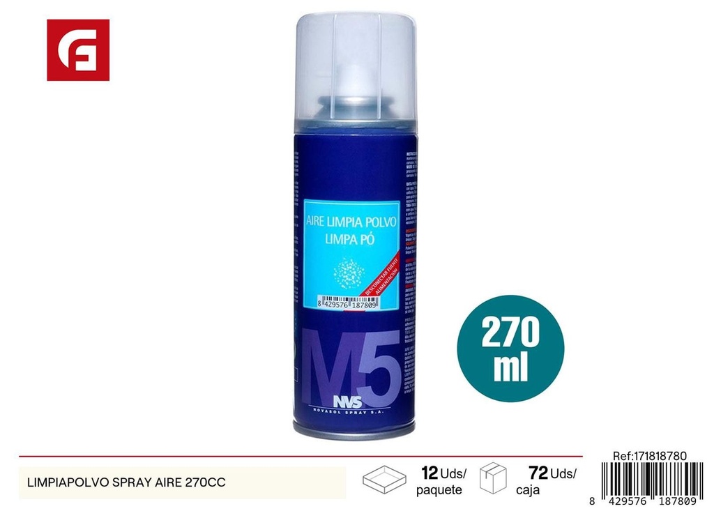 Limpiapolvo spray aire comprimido 270cc para limpieza