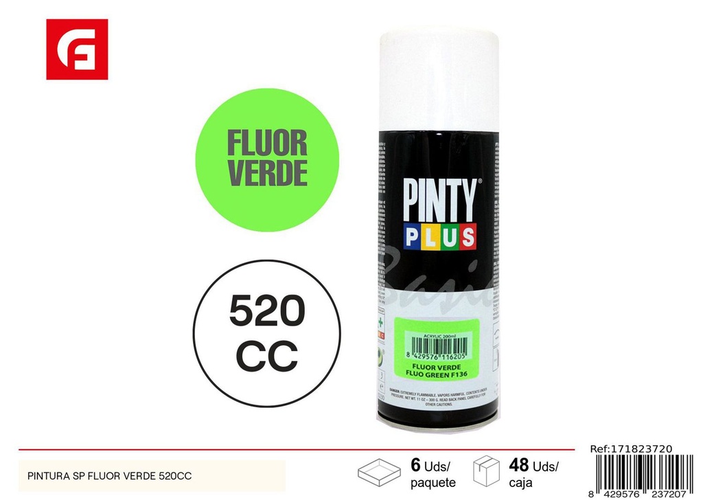 Pintura en spray fluorescente verde 520cc para bricolaje y decoración