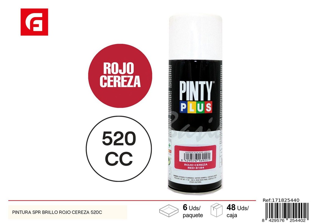 Pintura spray brillo rojo cereza 520cc para decoración