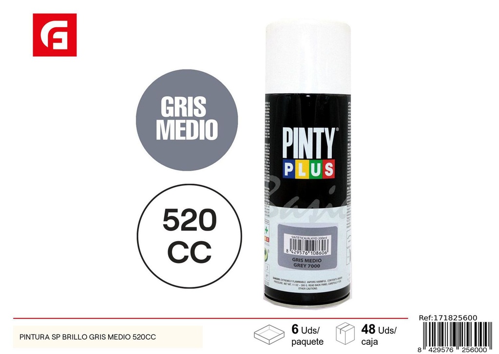 Pintura spray brillo gris medio 520CC - Pintura y ferretería