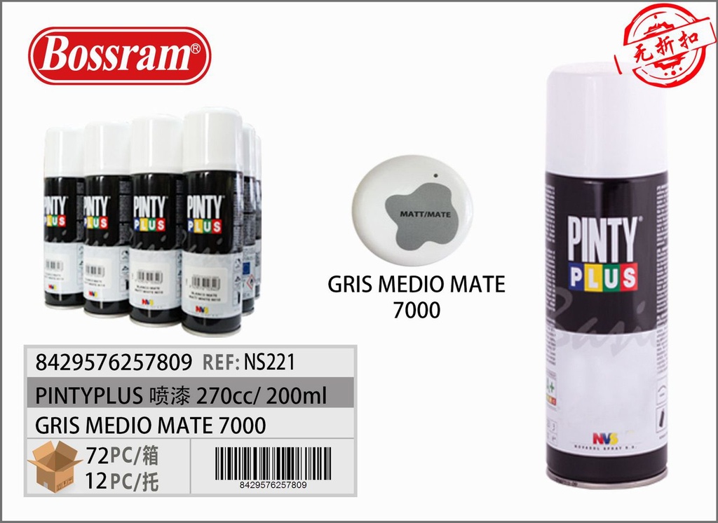 Pintura en spray gris medio mate 270cc Pintyplus