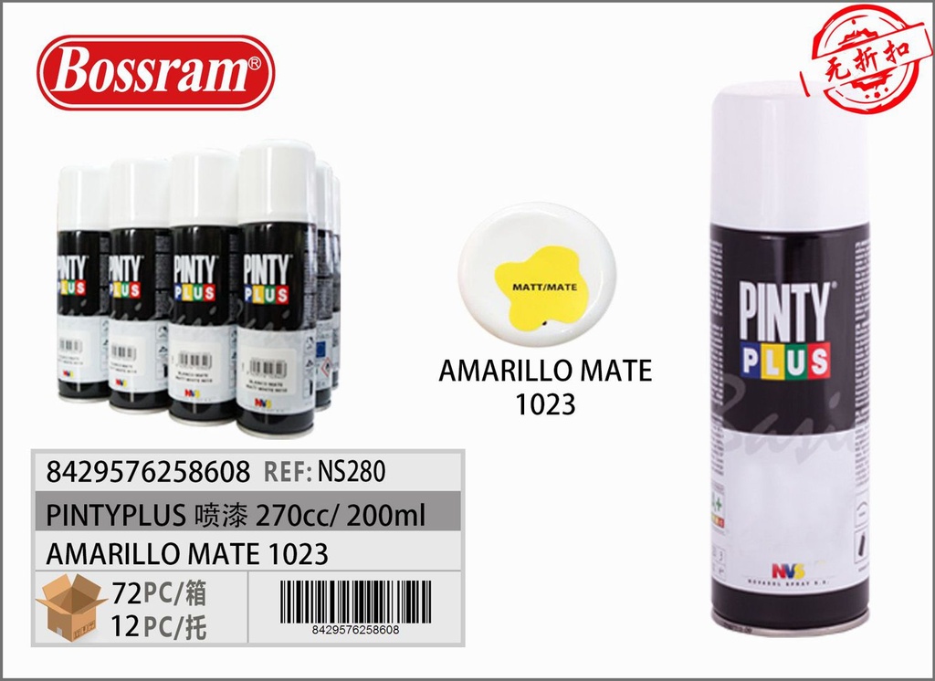 Pintura en aerosol amarilla mate 270cc para trabajos de bricolaje