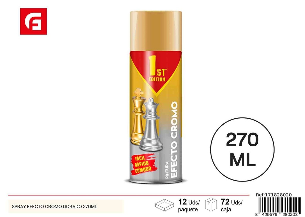 Aerosol efecto cromo dorado 270 ml - Pintura en spray para manualidades