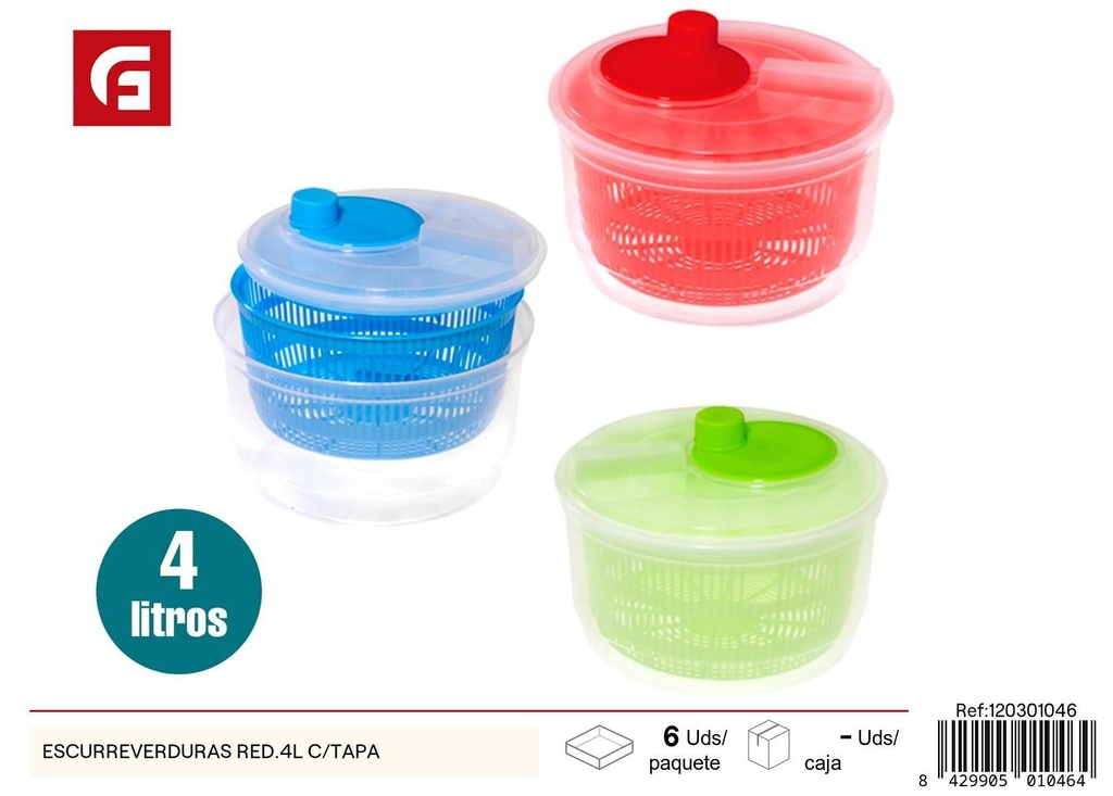 Escurridor de verduras con tapa 4L - Accesorios de cocina plásticos