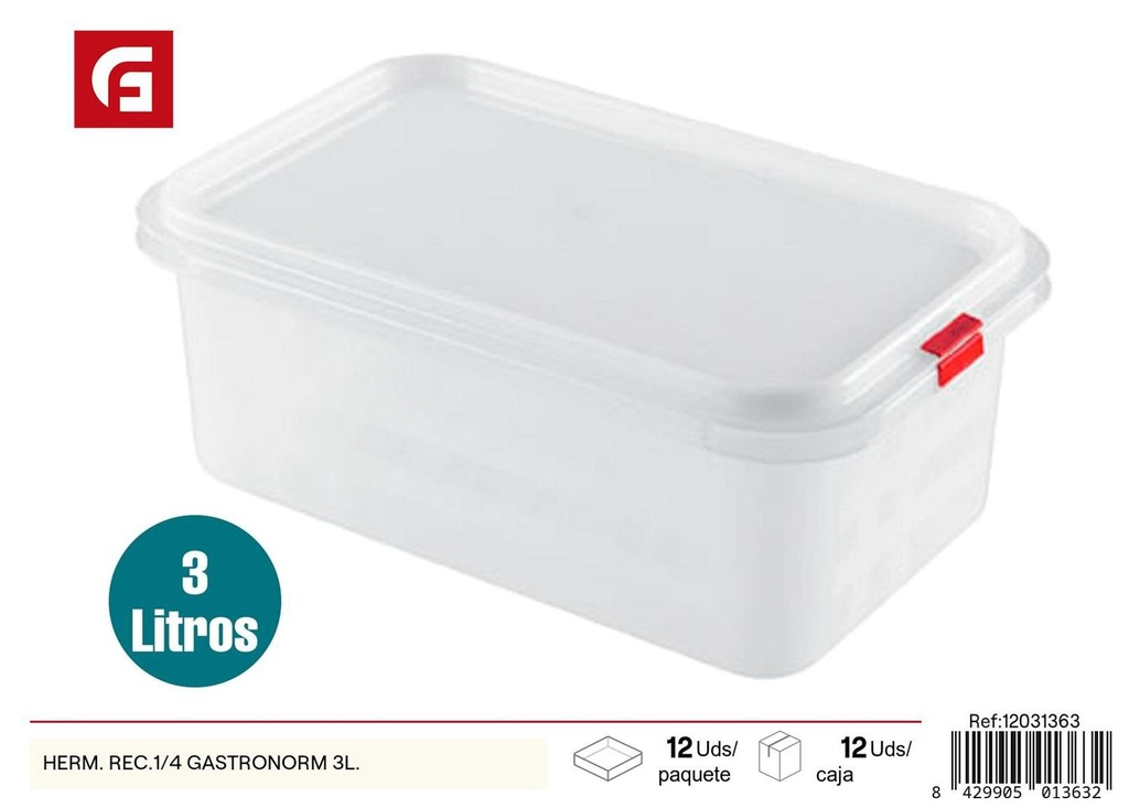 Contenedor hermético gastronorm 3L para almacenamiento de alimentos