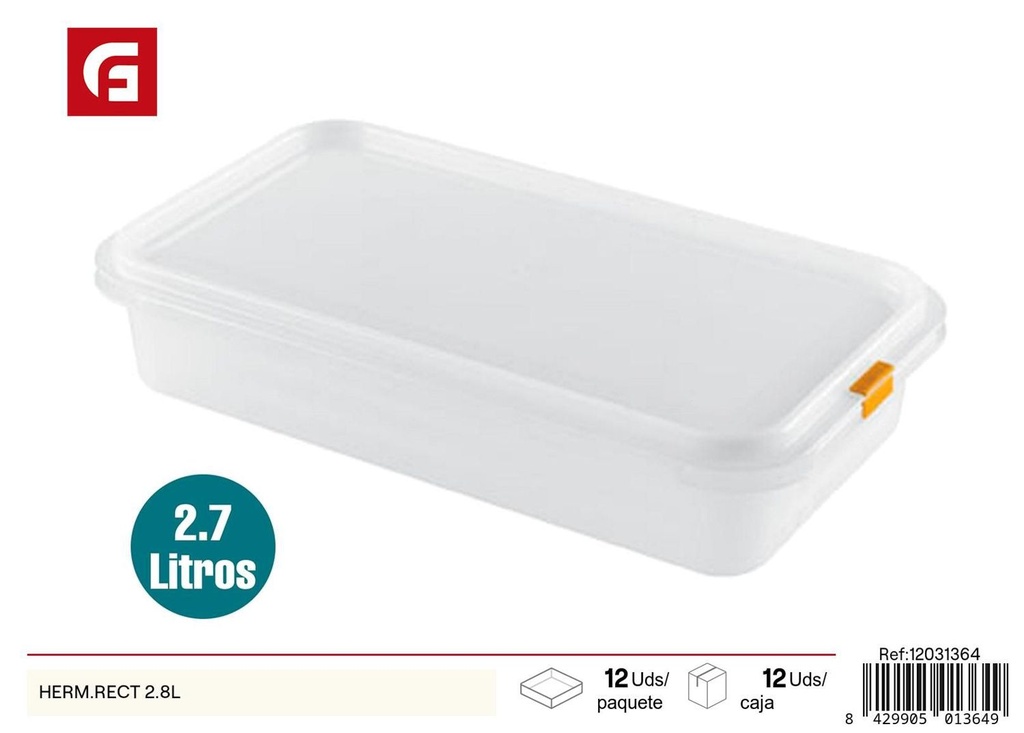 Fiambrera hermética rectangular 2.8L para almacenamiento de alimentos