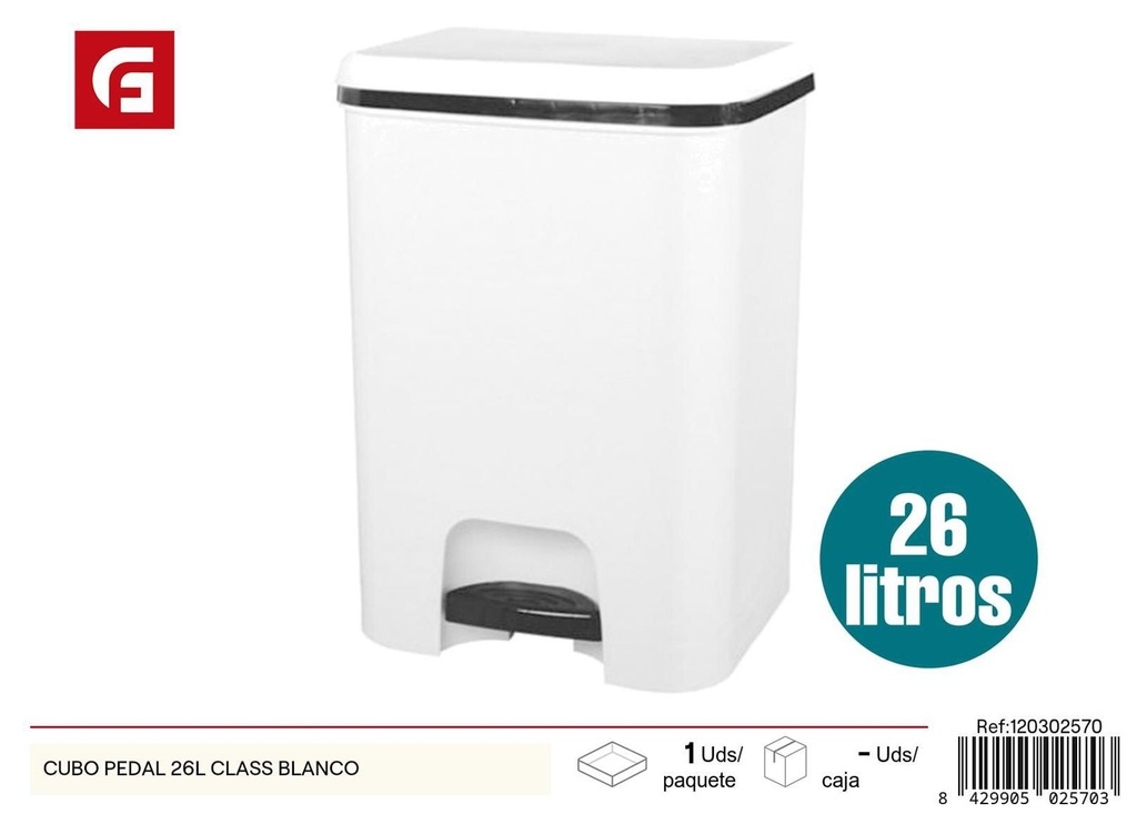 Cubo pedal 26L Class blanco para basuras