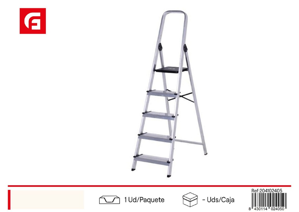 Escalera de aluminio 5 peldaños para hogar y bricolaje