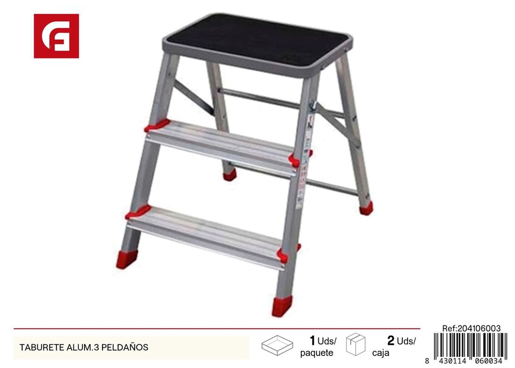 Taburete de aluminio de 3 peldaños para trabajos en altura